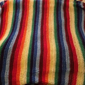 Rainbow Hand Crochet Throw Blanket Multi Color Unique‎ Shape Upcycle Project